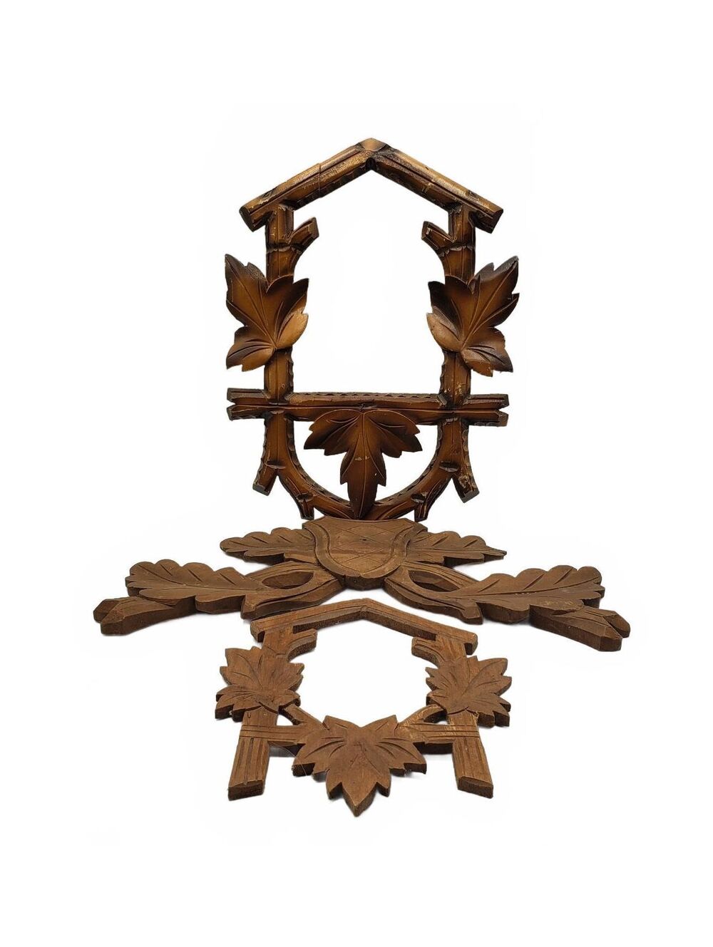 Vintage Wood Cuckoo Clock Front Parts Repair Trimmings
